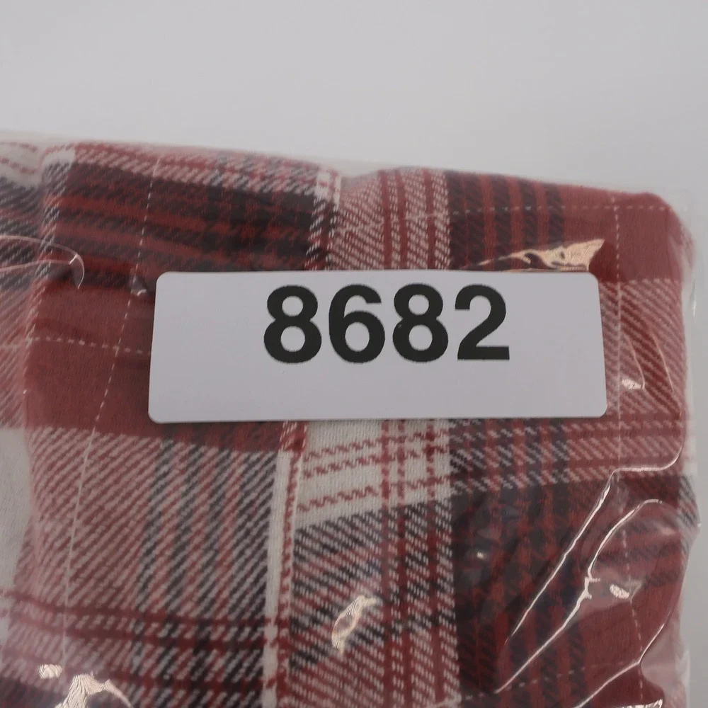 NEW Lands' End Plaid Flannel Button Down Shirt Orange Long Sleeve Mens Large